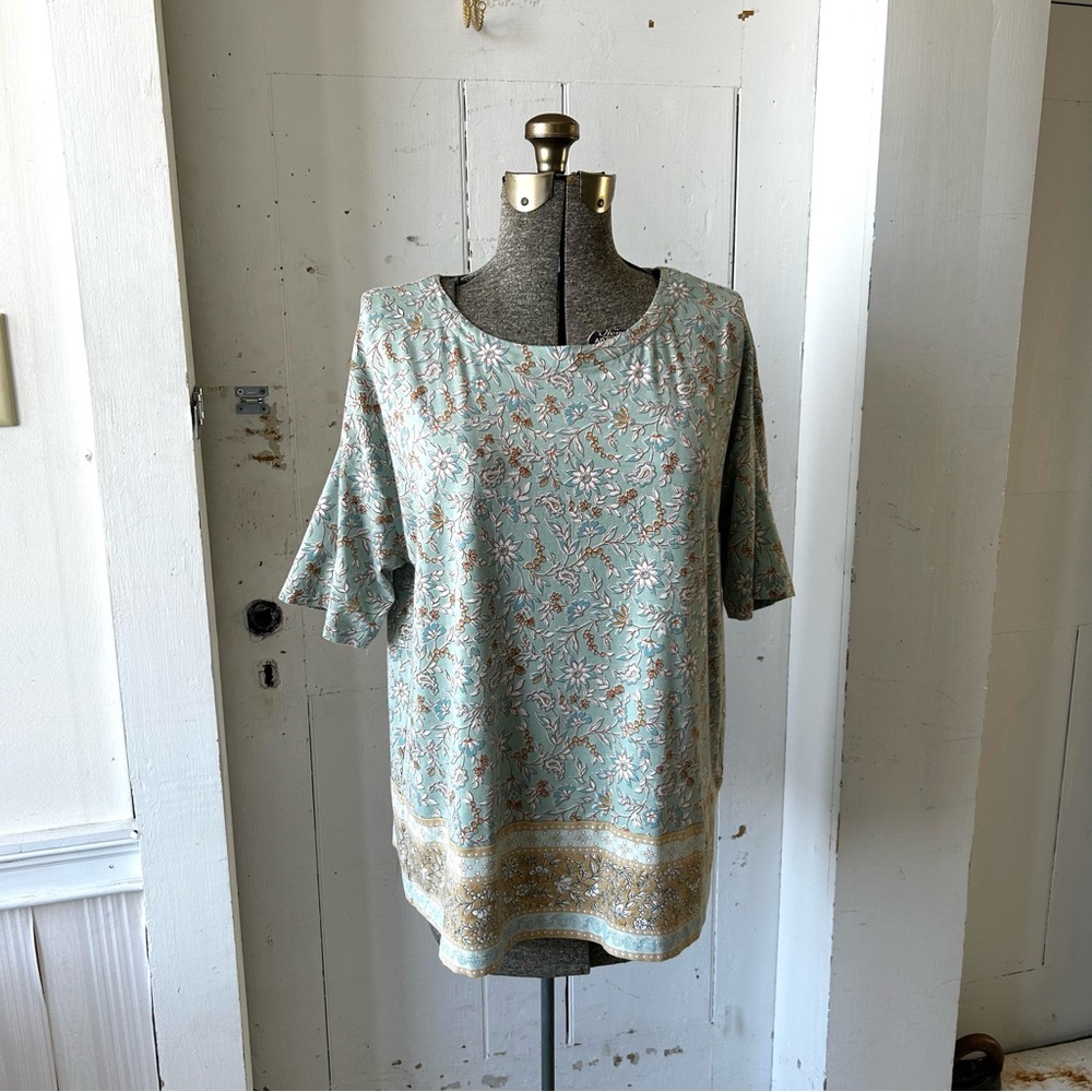 J Jill Luxe Supima Floral Print BoHo Elbow Sleeve Tee T-shirt Top - Picture 2 of 15